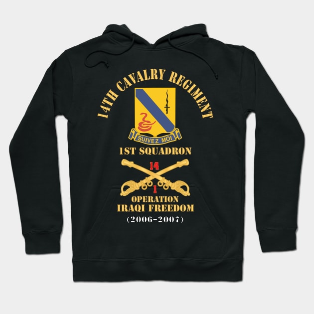 Army - 14th Cavalry Regiment w Cav Br - 1st Squadron - Operation Iraqi Freedom - 2006–2007 - Red Txt X 300 Hoodie by twix123844